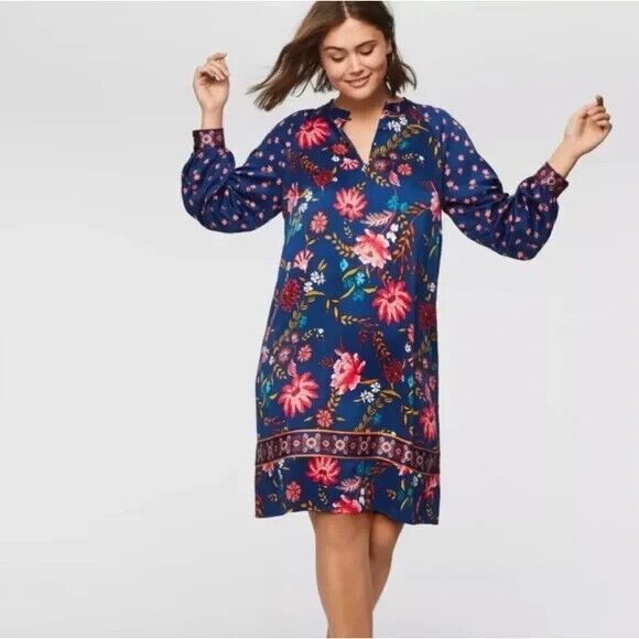 LOFT Petites Dress  Women's Size SP  Blue Wild Flower Print Long Sleeve Shift - Picture 11 of 11